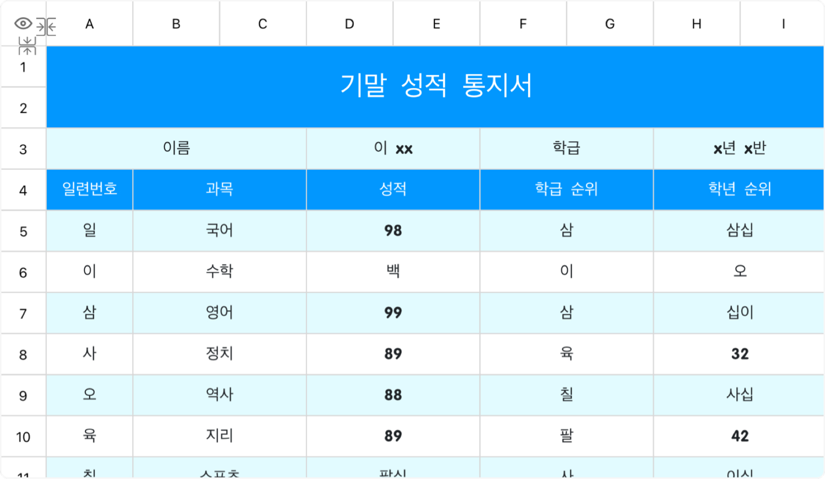 기말 성적 통지서